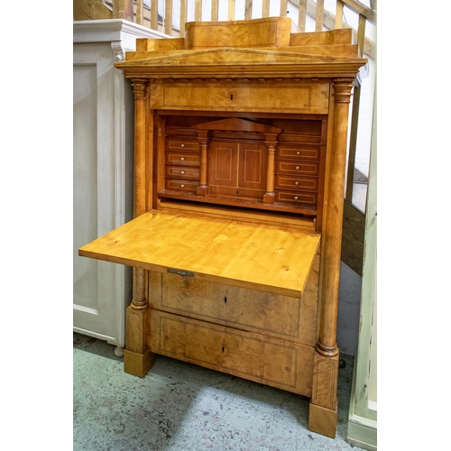 344 - SECRETAIRE, 173cm H x 110cm x 60cm, Biedermeier birch with five drawers and fall front enclosing a f... 