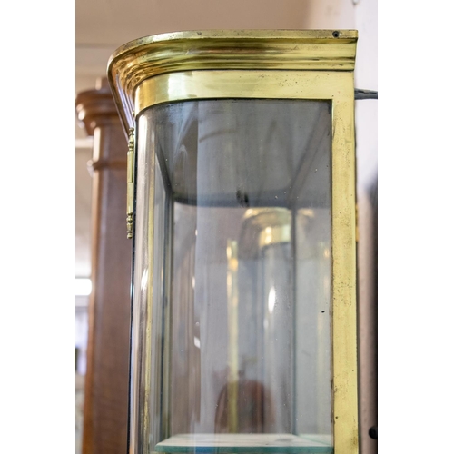 351 - DISPLAY CABINETS, 200cm H x 55cm W x 23cm D, a pair, circa 1900, brass of narrow form, each with gla... 