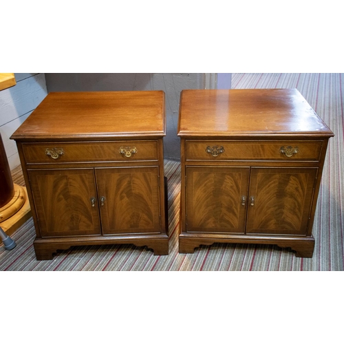 382 - BEDSIDE CABINETS, 64cm H x 60cm x 48cm D, a pair, Georgian style, mahogany, each with drawer above t... 