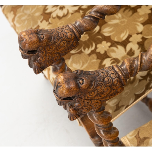 626 - OPEN ARMCHAIRS, 91cm H x 63cm W, a pair, early 20th century Swedish oak, in foliate patterned velvet... 