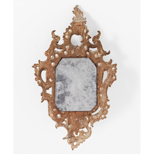 628 - WALL MIRROR, 71cm H x 43cm, Italian giltwood in Rocaille carved frame.