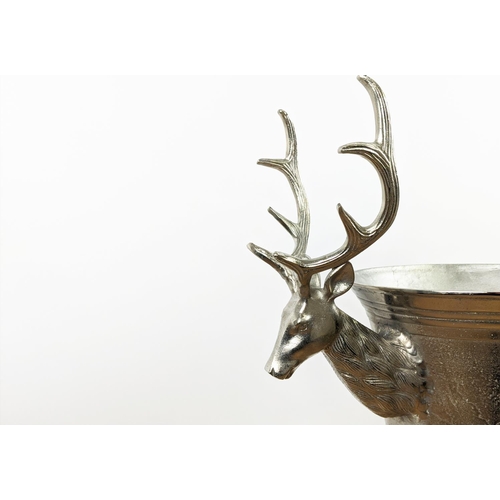 646 - CHAMPAGNE BATH ON STAND, 107cm high, 70cm wide, faux antler design to stand, stag head detail to bat... 