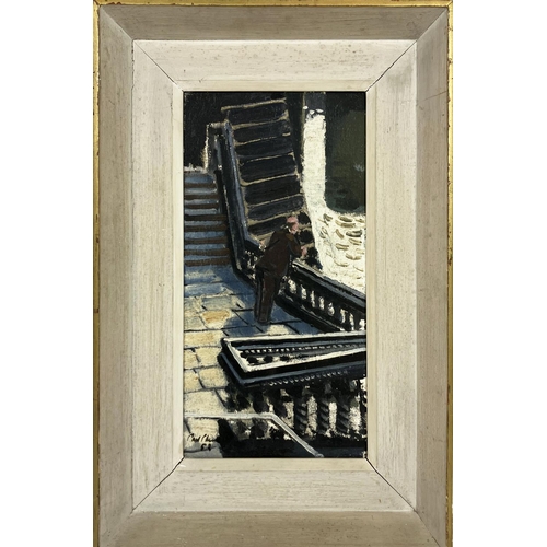 116 - CAREL WEIGHT (1908-1997), 'Chelsea Embankment Steps with Figure', oil on canvas, 40cm x 20cm, signed... 