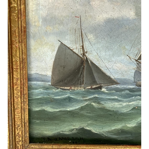 86 - T A JAMESON (19th C British), 'Maritime view', oil on canvas, 31cm x 40cm, signed, framed.