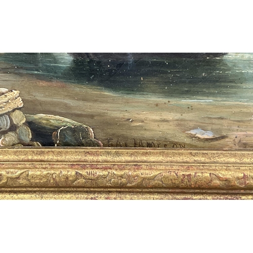 87 - T A JAMESON (19th C British), 'Maritime view', oil on canvas, 31cm x 40cm, signed, framed.