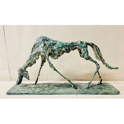 271 - GIACOMETTI STYLE SCULPTURE OF A DOG, bronze with verdigris finish, raised on a plinth base. 59.5cm L... 