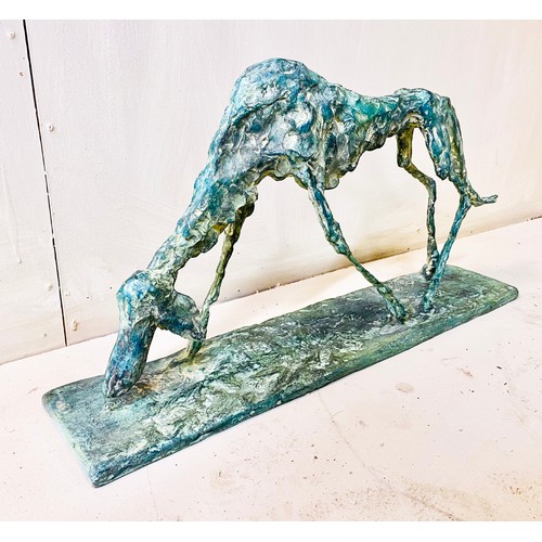 271 - GIACOMETTI STYLE SCULPTURE OF A DOG, bronze with verdigris finish, raised on a plinth base. 59.5cm L... 