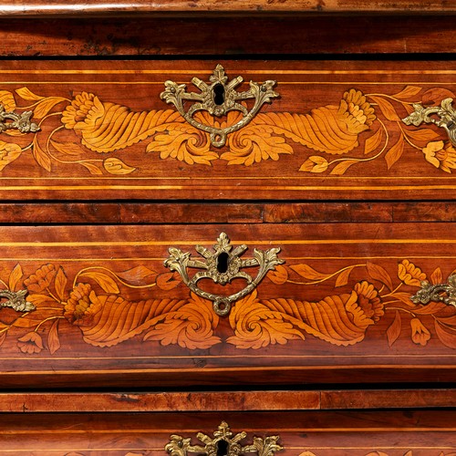 383 - BOMBE DISPLAY CABINET ON CHEST, 197cm H x 111cm x 61cm, 18th century Dutch walnut and marquetry with... 