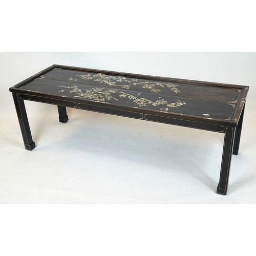 281 - LOW TABLE, 49cm H x 150cm W x 53cm D, 19th century Chinese padoukwood and mother or pearl.