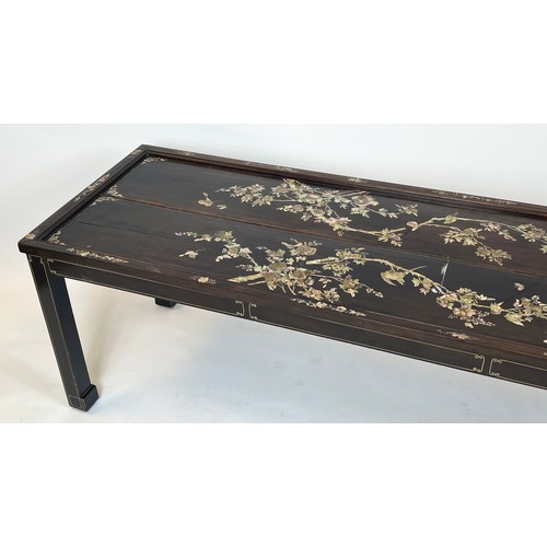 281 - LOW TABLE, 49cm H x 150cm W x 53cm D, 19th century Chinese padoukwood and mother or pearl.