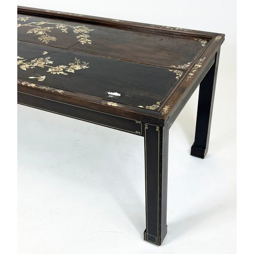 281 - LOW TABLE, 49cm H x 150cm W x 53cm D, 19th century Chinese padoukwood and mother or pearl.