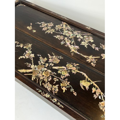 281 - LOW TABLE, 49cm H x 150cm W x 53cm D, 19th century Chinese padoukwood and mother or pearl.