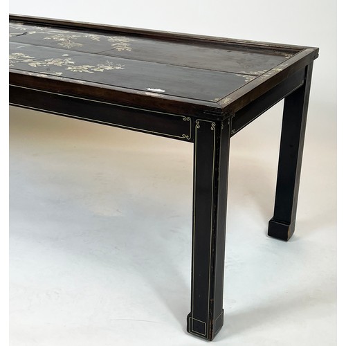 281 - LOW TABLE, 49cm H x 150cm W x 53cm D, 19th century Chinese padoukwood and mother or pearl.