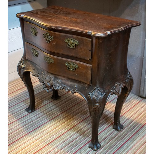 329 - SERPENTINE COMMODE, 82cm H x 82cm W x 45cm D, 18th century and later Continental walnut with two dra... 