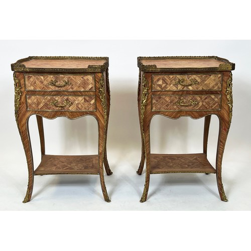 348 - BEDSIDE TABLES, 70cm H x 44cm x 32cm D, a pair, 18th century style Italian faded tulipwood parquetry... 