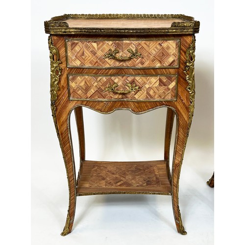 348 - BEDSIDE TABLES, 70cm H x 44cm x 32cm D, a pair, 18th century style Italian faded tulipwood parquetry... 