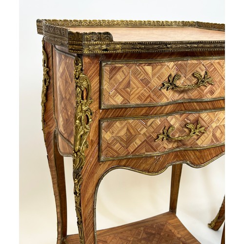 348 - BEDSIDE TABLES, 70cm H x 44cm x 32cm D, a pair, 18th century style Italian faded tulipwood parquetry... 