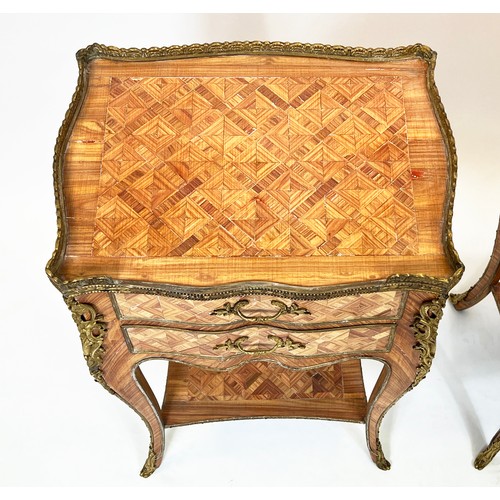 348 - BEDSIDE TABLES, 70cm H x 44cm x 32cm D, a pair, 18th century style Italian faded tulipwood parquetry... 