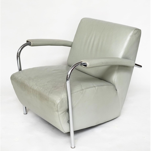 492 - LEOLEX SCYLLA ARMCHAIR, by Gerard Vollenbrock, stitched grey leather and chromed framed, 72cm W.