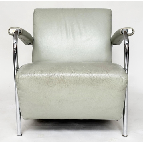 492 - LEOLEX SCYLLA ARMCHAIR, by Gerard Vollenbrock, stitched grey leather and chromed framed, 72cm W.