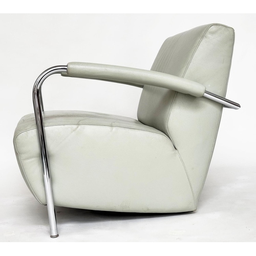 492 - LEOLEX SCYLLA ARMCHAIR, by Gerard Vollenbrock, stitched grey leather and chromed framed, 72cm W.