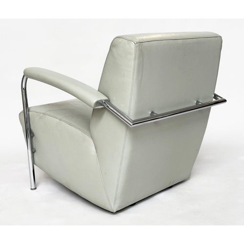 492 - LEOLEX SCYLLA ARMCHAIR, by Gerard Vollenbrock, stitched grey leather and chromed framed, 72cm W.