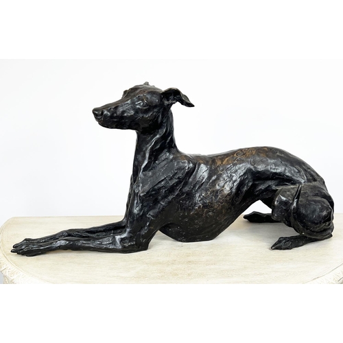1 - STUART ANDERSON, bronze, 'Mojo' sitting whippet, signed and numbered 7/15. 75cmL x 31cm H
