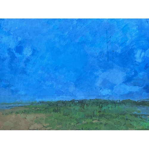 123A - MELANIE ESSEX, 'Deep Summer', oil on board, 56cm x 76cm, framed, inscribed verso.