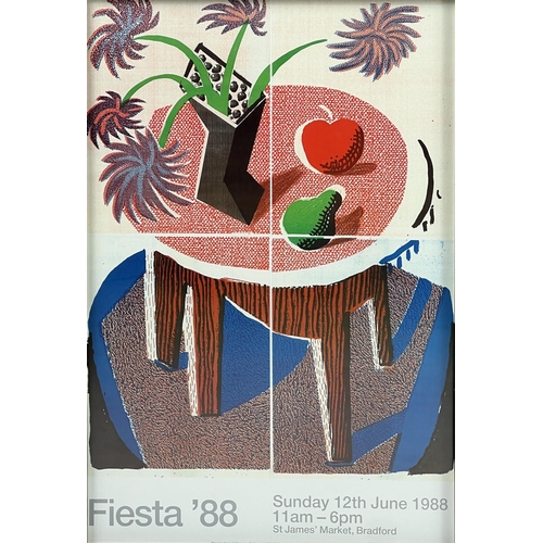 143 - DAVID HOCKNEY, 'Flowers, Apple and Pear on a Table' lithograph, 61cm x 41cm, framed, published 1986.