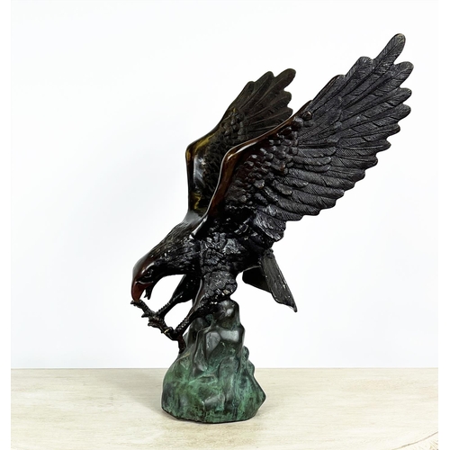 20 - BRONZE EAGLE, cast swooping in flight, 53cm H x 33cm W.