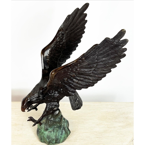 20 - BRONZE EAGLE, cast swooping in flight, 53cm H x 33cm W.