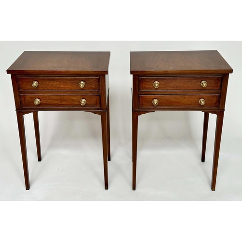 234 - LAMP TABLES, a pair, George III design figured walnut, each crossbanded with two frieze drawers and ... 