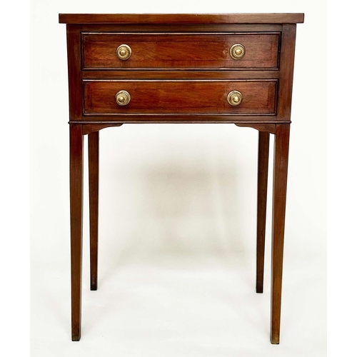 234 - LAMP TABLES, a pair, George III design figured walnut, each crossbanded with two frieze drawers and ... 