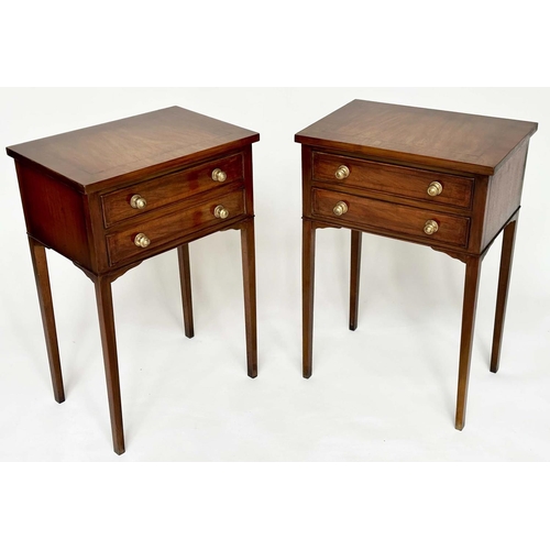 234 - LAMP TABLES, a pair, George III design figured walnut, each crossbanded with two frieze drawers and ... 