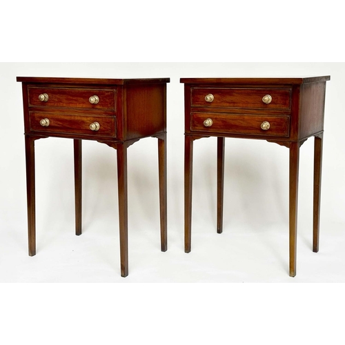 234 - LAMP TABLES, a pair, George III design figured walnut, each crossbanded with two frieze drawers and ... 