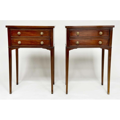 234 - LAMP TABLES, a pair, George III design figured walnut, each crossbanded with two frieze drawers and ... 