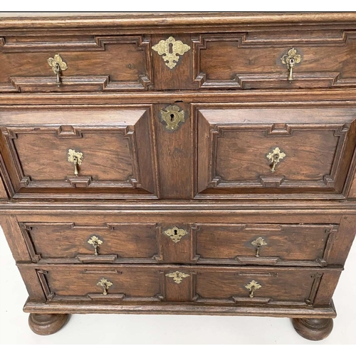 240 - WILLIAM & MARY OAK CHEST, late 17th century English with four long moulded and panelled drawers. 97c... 