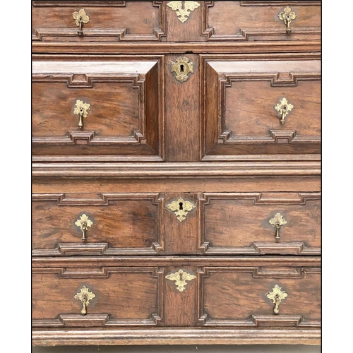 240 - WILLIAM & MARY OAK CHEST, late 17th century English with four long moulded and panelled drawers. 97c... 