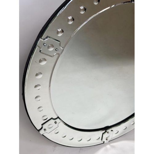 247 - WALL MIRROR, Venetian style circular beveled with etched marginal plates, 100cm W.