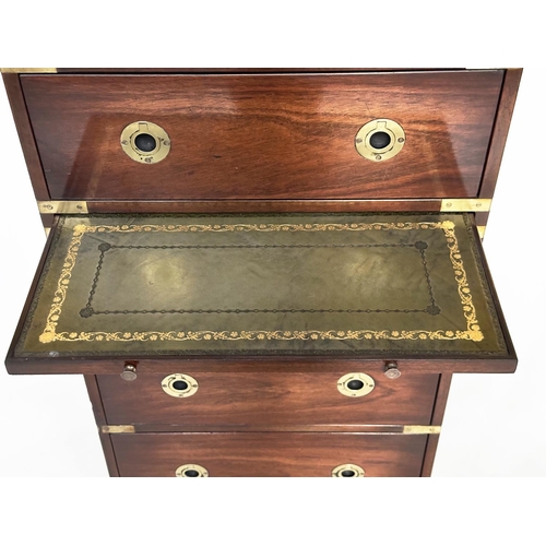 250 - TALL CHEST, campaign style mahogany and brass bound with six drawers and slide, 111cm H x 46cm W x 4... 