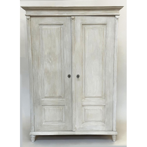 254 - ARMOIRE, 19th century French grey painted with two panelled doors enclosing full height hanging, 180... 