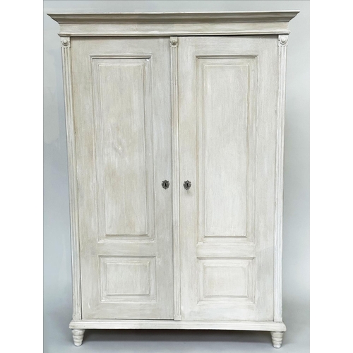 254 - ARMOIRE, 19th century French grey painted with two panelled doors enclosing full height hanging, 180... 