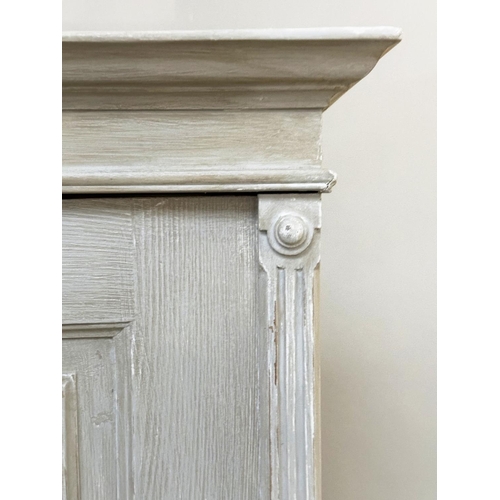 254 - ARMOIRE, 19th century French grey painted with two panelled doors enclosing full height hanging, 180... 