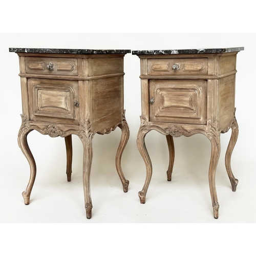 395 - NIGHT TABLES, a pair, 19th century French walnut Louis XV style each with marble top, drawer and cup... 