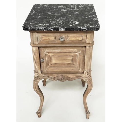 395 - NIGHT TABLES, a pair, 19th century French walnut Louis XV style each with marble top, drawer and cup... 