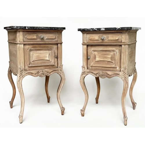 395 - NIGHT TABLES, a pair, 19th century French walnut Louis XV style each with marble top, drawer and cup... 