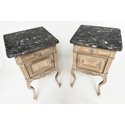 395 - NIGHT TABLES, a pair, 19th century French walnut Louis XV style each with marble top, drawer and cup... 