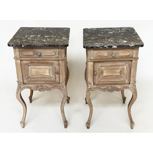 395 - NIGHT TABLES, a pair, 19th century French walnut Louis XV style each with marble top, drawer and cup... 