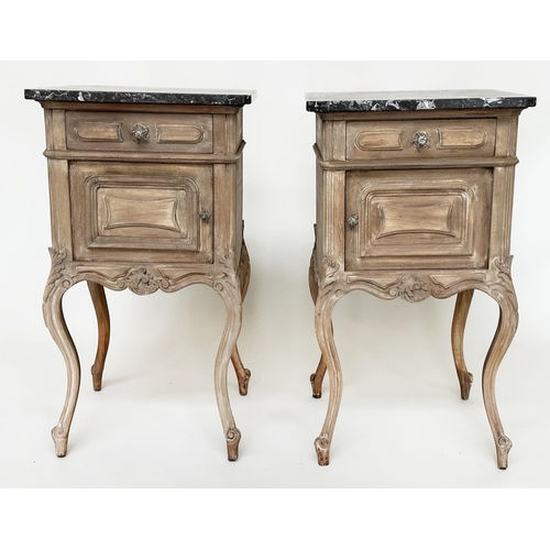 395 - NIGHT TABLES, a pair, 19th century French walnut Louis XV style each with marble top, drawer and cup... 