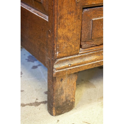 670 - MULE CHEST, 76cm H x 112cm W x 47cm D, Georgian oak with hinged top and drawer below.